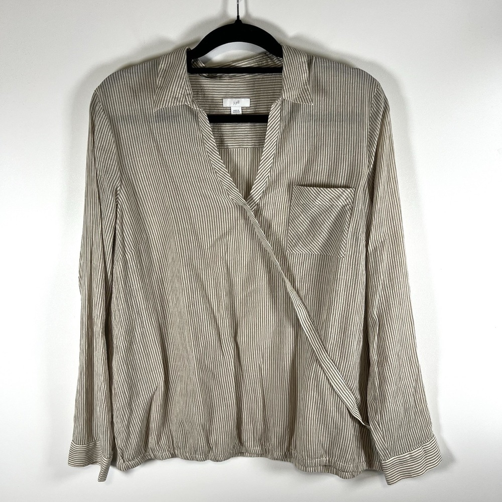 J.Jill Long Sleeve Tunic Elastic Hemline Size Large Cotton Lagenlook Minimalist